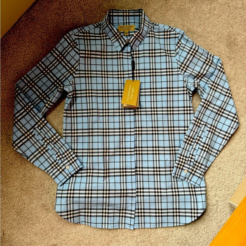 New with tags check Burberry long sleeve polo, women’s fit